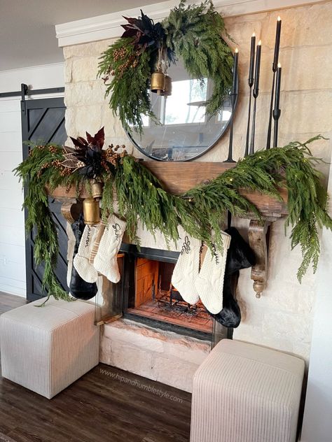 Woodland Christmas Tree, Mantel Design, Christmas Mantle Decor, Christmas Fireplace Decor, Christmas Mantel, Unique Christmas Decorations, Faux Greenery, Christmas Interiors, Christmas Mantle