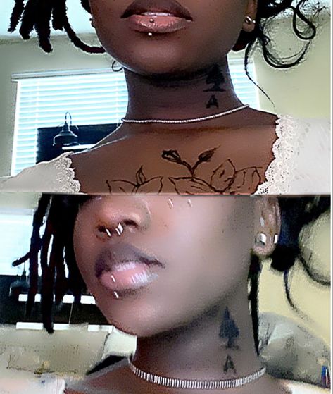 Lip Piercings Black Women, Lip Piercing Black Women, Vertical Labret On Black Women, Vertical Labret Piercing Black Women, Cheek Piercing Upper, Lip Piercings Aesthetic, Face Dermal Piercing Black Woman, Ashley Lip Piercing, Face Piercings Black Women