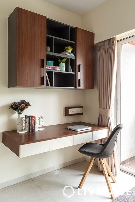 floating desk bedroom study table with bookshelf design 1 Study Table Ideas Wooden, Study Table On Wall, Study Area With Book Shelf, Study Table Storage Ideas, Working Area In Bedroom, Wooden Study Table Design Modern, Office Table In Bedroom, Study Table In Room, Wall Study Table Ideas