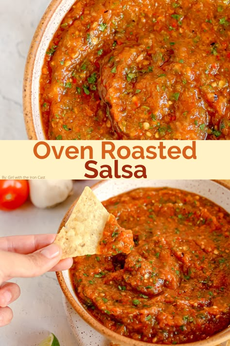 Oven Roasted Salsa Recipe, Oven Roasted Salsa, Smoked Salsa Recipe, Garden Salsa Recipe, Pickling Vegetables, Roasted Salsa Recipe, Smoked Salsa, Roasted Salsa, Roasted Tomato Salsa