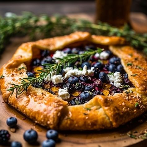 This delicious galette is perfect for summer nights, featuring fresh, juicy berries and savory goat cheese with a flavorful herb sauce. #SavorySummerBerryGalette #HerbedGoatCheese #AppetizerDessert #Foodies #RecipeIdeas #InstaFood #SummerEats #Recipe #Galette #Savory Galette Savory, Savory Galette, Berry Galette, Blueberry Goat Cheese, Herbed Goat Cheese, Blueberry Galette, Goat Cheese Recipes, Berry Tart, Berry Recipes