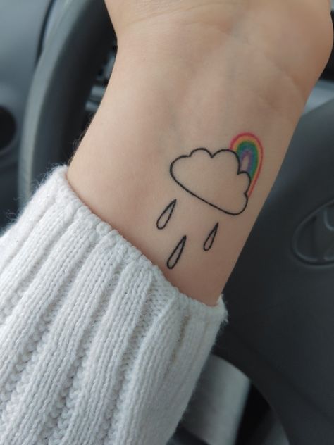 small tattoo inspo Rainbow Clouds Tattoo, Cloud Rain Tattoo, Rain Tattoo, Cloud Rain, Cloud Tattoo, Rainbow Cloud, Small Tattoo, Tattoo Inspo, Infinity Tattoo