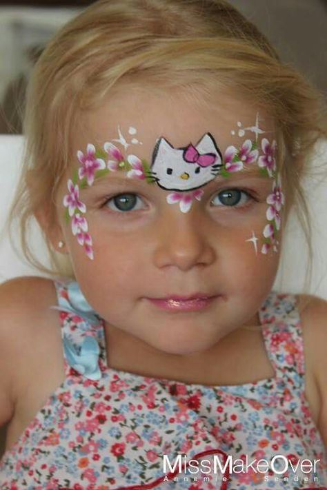 Hello kitty Face Painting For Girls, Hello Kitty Face Painting, Hello Kitty Face Paint, Face Painting For Kids, Face Painting Images, Face Painting Flowers, Kitty Face Paint, Face Paint Ideas, Christmas Face Painting