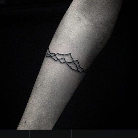 Mountains Minimalist, Tattoo Mountain, Lines Tattoo, Mountains Tattoo, Anklet Tattoos, Arm Band Tattoo, Mountain Tattoo, Waves Tattoo, Band Tattoo