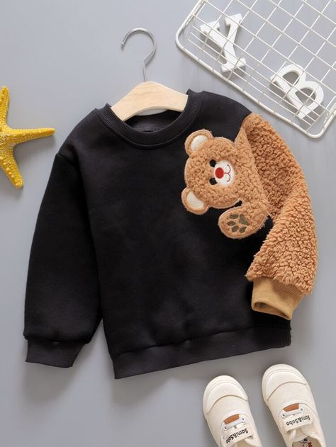 Toddler Boys Sweatshirt, Teddy Sweatshirt, Shein Kids, Bear Embroidery, Toddler Fall, Boys Sweatshirts, Toddler Boy Outfits, Boys Clothing, Kids Sweatshirt