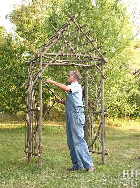 Twig Arbor, Arbor Garden, Arbors Trellis, Garden Arbor, Have Inspiration, Ideas Garden, Garden Structures, Garden Crafts, Small Trees