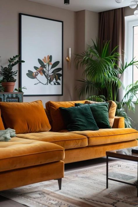 Separating Sectional Couch Ideas for Stylish Spaces Chartreuse Couch Living Room Ideas, Chartreuse Sofa Living Room, Gold Sectional Living Room, Marigold Sofa Living Room, Separating Sectional Couch Ideas, Chartreuse Couch, Rust Sectional Sofa, Sectional Sofa Layout, Modular Furniture Design