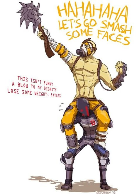 Kreig and Zero Borderlands 2. I can hear Zero and i have to chuckle everytime i see this Zer0 Borderlands Fanart, Zero Borderlands Fanart, Borderlands Fanart, Post Apocalyptic Games, Borderlands 1, Classic Memes, Borderlands Series, Borderlands Art, Tales From The Borderlands