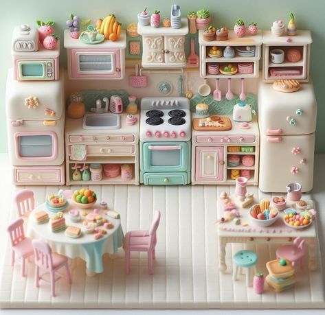 Clay Doll House Miniatures, Mini Clay Furniture, Clay Doll House, Calico Critters Families, Clay Doll, Diy Doll Miniatures, Tanah Liat, Diy Crafts To Do, Cute Clay