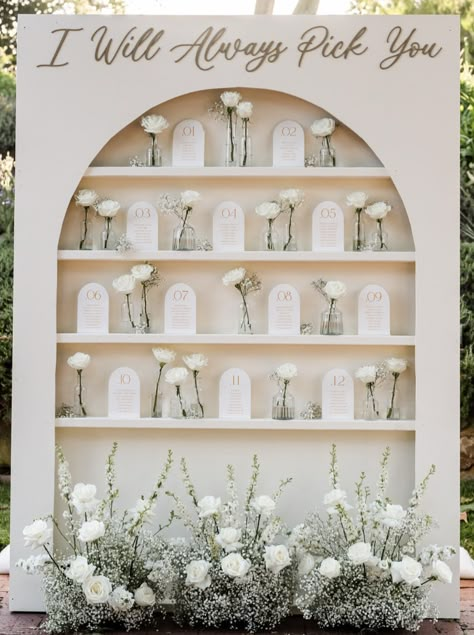 Unique Seating Plan Wedding, Seating Chart Shelf, Bar Sign Wedding Signage, Seating Chart Wall, Wedding Seating Chart Display, Wedding Name Place Cards, Concrete Wedding, Baby's Breath Wedding, Wedding Table Themes