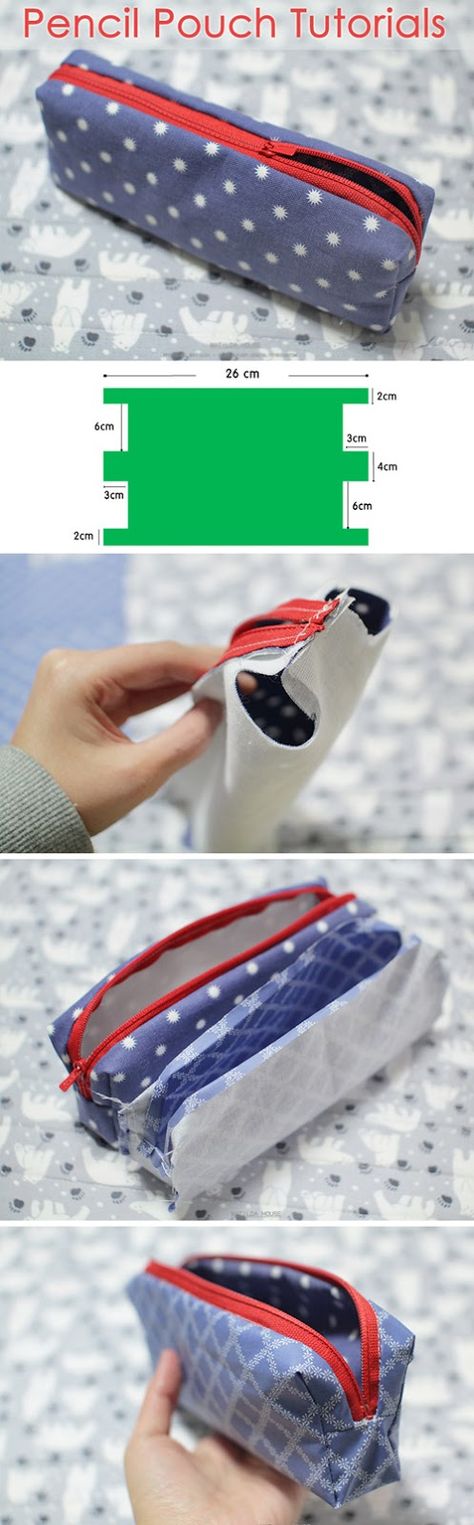 DIY Pencil Pouch Tutorials with Pattern Pen Pouch Sewing Pattern, Pencil Case Template, Pencil Bags Diy How To Make, Pencil Case Diy Pattern, Box Pencil Case Pattern, Pencil Case Making, How To Sew Pencil Case, How To Make A Pencil Case, Diy Pencil Case Pattern