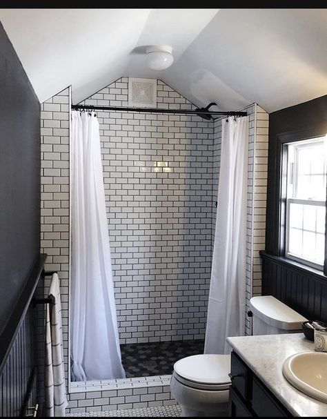 Walk In Shower Curtain Ideas, Walk In Shower Curtain, London Flat Interior, Shower Curtain Ideas, Tile Walk In Shower, Standing Shower, Bathroom Addition, Bathroom Showers, Bathroom Retreat