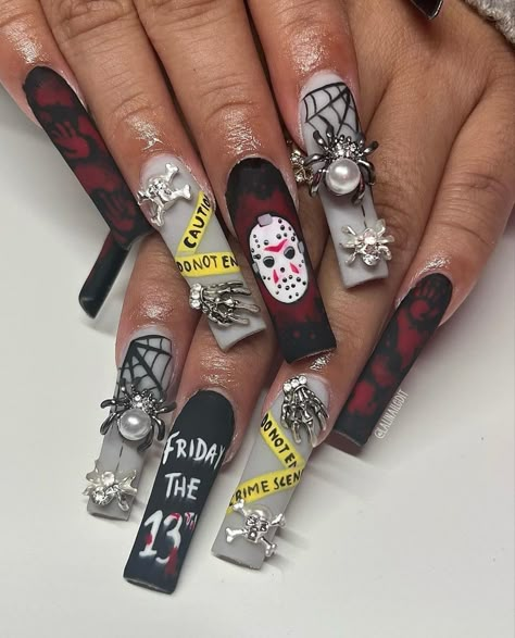 Friday The 13th Nails, Friday The 13th Birthday Party, Birthday Party Nails, 13 Nails, Friday The 13, Texas Nails, Halloween Acrylic, N Nails, 13th Birthday Party