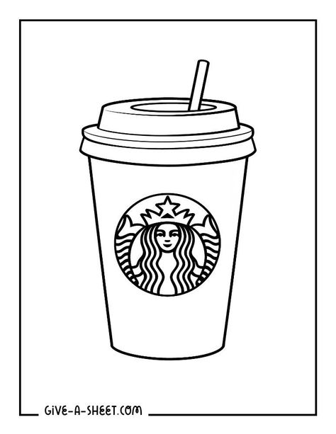 Starbucks Cup Drawing Doodles, How To Draw Starbucks Cup, Drawing To Print And Color, Coffee Cup Coloring Pages, Starbucks Coloring Pages, Blank Drawings To Color, Starbucks Drink Drawing, Starbucks Coffee Drawing, Starbucks Tattoo