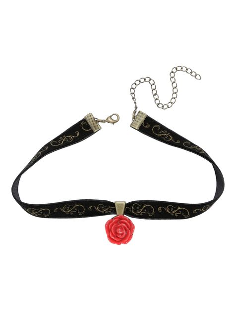 Disney Beauty And The Beast Rose Choker, Pocahontas Disney, Beauty And The Beast Rose, Rose Choker, Black Velvet Choker, Beautiful Red Roses, Disney Beauty And The Beast, Velvet Choker, Beauty Hacks Video, Disney Jewelry