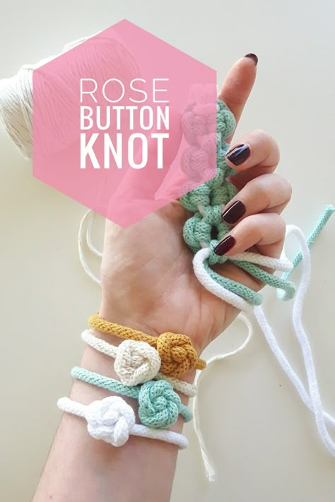 How to tie this beautiful decorative knot. You can use this knot to make unique bracelets made from cotton ropes, leather, suede cord etc. Happy Creations! Wrapping Cords With Yarn, Suede Cord Crafts, French Knitter Projects, I Cord Crafts, I Cord Projects Ideas, Cord Crafts, Icord Project Ideas, Icord Knitting Projects, Icord Ideas