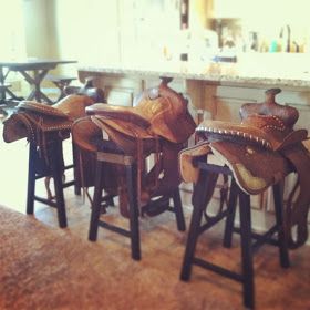 Oh, Baby! by Kate: Let's Ride Diy Bar Stools, Saddle Bar Stools, Saddle Chair, Saddle Stools, Stools For Kitchen Island, Equestrian Decor, Western Furniture, Horse Crafts, Western Homes