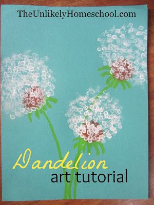 Dandelion Art Tutorial {The Unlikely Homeschool} #homeschool #homeschooling #art #artforkids #artsandcrafts #dandlionarttutorial #arttutorial Dandilion Art, Dandelion Craft, Dandelion Drawing, Dandelion Painting, Dandelion Art, Art Curriculum, Homeschool Art, Art Lessons Elementary, Spring Art