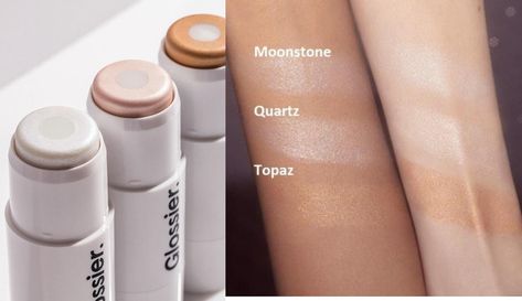 Glossier Highlighter Stick, Glossier Highlighter, Natrual Nails, Glossier Haloscope, Highlighter Swatches, Stick Highlighter, Products Photography, Makeup Board, Glossy Makeup