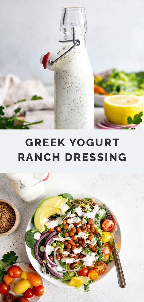 If you have some basic pantry seasonings, greek yogurt and milk, you can make this homemade Greek Yogurt Ranch Dressing – so much more flavorful than store-bought and made with simple ingredients and without buttermilk. This health rand recipe is so easy to make! No blender needed, just whisk everything together in a bowl! It's perfect for salads or used as a veggie dip. Yogurt Ranch Dressing Recipe, Greek Yogurt Ranch Dressing, Healthy Ranch Dressing, Yogurt Ranch, Yogurt Ranch Dressing, Greek Yogurt Ranch, Greek Yogurt Dressing, Homemade Greek Yogurt, Greek Dressing