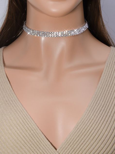 Chanel Mini Bag, Choker Silver, Embellished Fashion, Womens Chokers, Chanel Mini, Rhinestone Chain, Body Glitter, Silver Glass, Watches Women Fashion