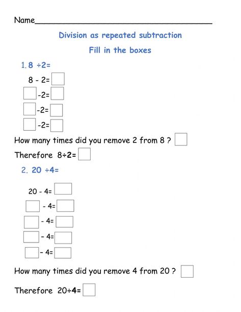 Repeated Subtraction Division, Division Worksheets Grade 3, 4th Grade Multiplication Worksheets, Number Line Worksheet, Repeated Subtraction, Primary Maths Activities, 4th Grade Multiplication, Division Activities, Division Word Problems