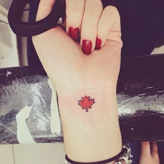 Getting a Canadian tattoo might be a bit much. But, how do you plan to celebrate Canada Day this year? Canadian Flag Tattoo, Canadian Tattoos, Maple Leaf Tattoos, Blatt Tattoos, A Small Tattoo, Canadian Tattoo, Canada Tattoo, Tattoo Son, Leaf Tattoo