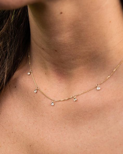 STELLA diamond drop necklace 14k white gold | Etsy Stella Necklace, Diamond Drop Necklace, Minimal Necklace, Fine Jewelery, Bezel Set Diamond, Diamond Charm, Station Necklace, Diamond Drops, Ruby Ring