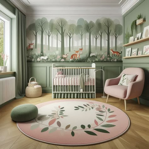 17+ Sage Green and Pink Nursery Ideas That Will Wow You! 🌸 Sage And Ivory Nursery, Sage And Lilac Nursery, Pink Forest Nursery, Dark Green Girl Nursery, Sage Green Pink Nursery, Green Girl Nursery Ideas, Green Toddler Room Girl, Pink And Green Nursery Ideas, Pink And Green Bedroom Kids