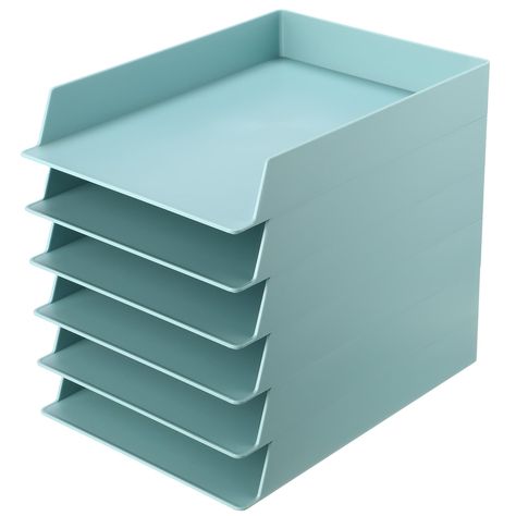 PRICES MAY VARY. Package Information: you will get 6 pieces of plastic desk organizers, designed in blue green; Sufficient quantity will meet your using needs, and you can share them with your family Large Capacity: our stackable letter tray has proper size, A4 size, approx. 12.8 x 9.45 x 1.97 inches/ 32.5 x 24 x 5 cm, can be put inside a drawer or cabinet, providing you with enough space to store a variety of items Reliable Material: these paper holders are made of plastic material, sturdy and Office Shelves Organization, College Office Decor, Office Paper Organization, Classroom Paper Organization, Amazon Classroom Must Haves, Office Organization At Work Desks, Classroom Magazine, Home Office Desk Organization, Teal Office