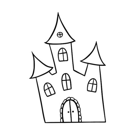 Haunted House Doodle, Haunted House Illustration, Monochrome Drawing, House Doodle, Illustration Line Art, Line Art Style, Abandoned Mansion, Halloween Haunted House, House Illustration