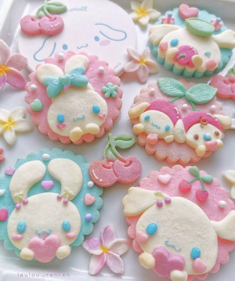 #sanrio #hellokitty #cute #softcore #cinnamoroll #kawaii #pastel #pompompurin #mymelody #kuromi Cinnamoroll Cookies, Sanrio Cookies, Kawaii Cookies, Sanrio Food, Kawaii Dessert, Kawaii Cooking, Cute Baking, Sanrio Stuff, Tanah Liat