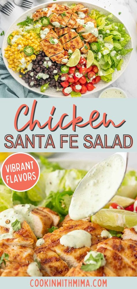 Chicken Santa Fe, Cream Salad Dressing, Santa Fe Salad, Santa Fe Chicken Salad, Meals Low Carb, Creamy Cilantro Dressing, Santa Fe Chicken, Chicken Taco Seasoning, Different Salads