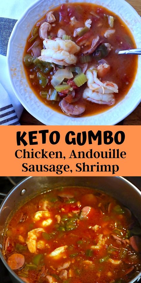 Keto Gumbo, Chicken Andouille Sausage, Gumbo Ingredients, Shrimp And Sausage Gumbo, Sausage Shrimp, Shrimp Gumbo, Paleo Dinners, Sausage Gumbo, Seafood Gumbo