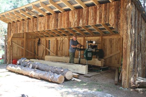 This shelter was my first project using my HM 126 sawmill. Every part of the tree was used. Boards built the frame, the slabs were re-milled and used as siding, the bark was turned into garden mulch and even the sawdust was burned in a sawdust rocket stove. The whole project cost about $75 in hardware. This sawmill was the best purchase I ever made. Fun...fun...fun! Darrell  #discoverthewoodland #sawmill #woodlandmills #sawmillshed #millshed #forestry #lumber #hm126  www.woodlandmills.com/hm126 Sawmill Shed, Saw Mill Diy, Sawmill Projects, Sawmill Lumber, Portable Saw Mill, Outdoor Firewood Rack, Garden Mulch, Bandsaw Mill, Building A Pole Barn