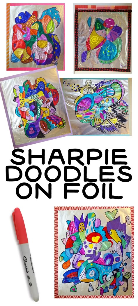 Think Drawing, Tin Foil Art, Sharpie Drawings, Sharpie Doodles, Men Tattoos, Elementary Art Projects, Tin Foil, Homeschool Art, Foil Art