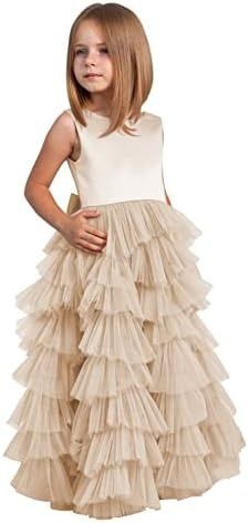 Amazon.com: MCieloLuna Flower Girl Dresses for Wedding Bow-Knot Multilayer Puffy Tulle Pageant Princess First Communion Dresses: Clothing, Shoes & Jewelry Champagne Flower Girl, Flower Girl Dresses Champagne, Wedding Dress Outfit, Lacey Dress, First Communion Dress, First Communion Dresses, Tulle Bows, Satin Tulle, Dresses For Wedding