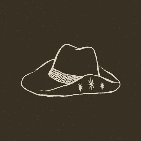 Cowboy Aesthetic Tattoo, Cowboy Hat Logo, Cactus With Cowboy Hat, Cowboy Hat Doodle, Caitlin Aesthetic, Cowboy Hat Illustration, Cowboy Hat Graphic, Western Icons, Cowboy Hat Drawing