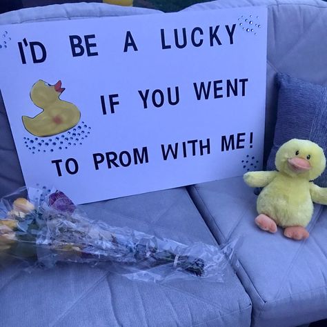 I’d Be One Lucky Duck Hoco Proposal, Cute Signs To Ask Someone Out, Duck Promposal, Duck Homecoming Proposal, Lucky Duck Promposal, Bunny Hoco Proposal, Duck Hoco Proposal, Id Be One Lucky Duck Prom, Prom Proposal For Boyfriends