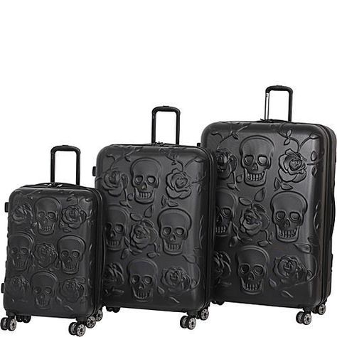 3 Piece Luggage Set, Spinner Luggage Sets, Goth Clothing, Spinner Luggage, Perfect Handbag, Gothic Grunge, Skulls And Roses, Skull Decor, Luggage Cover