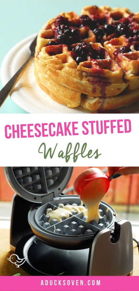 Cheesecake Waffles, Autumn Brunch Recipes, Stuffed Waffles, Berry Syrup, Easy Waffle Recipe, Waffle Iron Recipes, Dessert Waffles, Waffle Maker Recipes, Waffles Easy