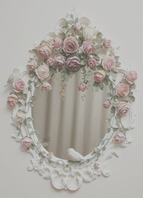 Aesthetics Mirror, Magical Mirror, Mirror With Flowers, Dream Bedroom Inspiration, Princess Room, Shabby Chic Crafts, Cute Bedroom Decor, Shabby Chic Diy, Dream House Rooms