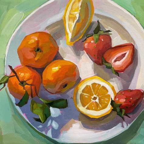 Vicki McGrath’s Instagram photo: ““Juicy Fruit” -10”x10” acrylics on gallery wrapped canvas This fresh summer fruit plate is part of a fruit collection heading to a very…” Fruit Acrilic Paintings, Paint Fruit Acrylic, Painting Fruit Acrylic, Fruits To Draw, Cute Fruit Painting, Fruit Art Ideas, Fruit Painting Ideas, Fruit Painting Acrylic, Fruit Acrylic Painting