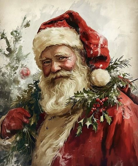 Santa Drawings, Santa Claus Pictures, Winter Paintings, Santa Paintings, Old Time Christmas, Santa Claus Images, Merry Christmas Pictures, Santa Art, Saint Nick