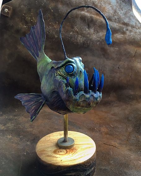 Clay Angler Fish, Paper Mache Angler Fish, Sea Monster Craft, Sea Animal Clay Sculpture, Sea Creature Sculpture, Fish Sculpture Clay, Polymer Clay Fish, Friends Get Together, Clay Fish