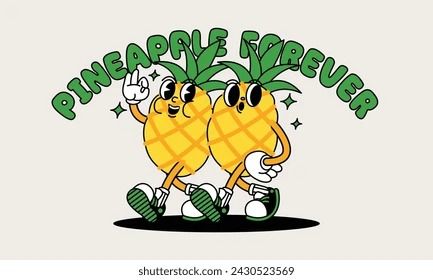 Pineapple retro mascot with hand and foot. Retro cartoon stickers with funny comic characters and gloved hands. Pineapple Character, Pineapple Cartoon, Pineapple Dream, Pineapple Drawing, Cartoon Pineapple, Retro Mascot, Pineapple Illustration, Gloved Hands, Pizza Poster