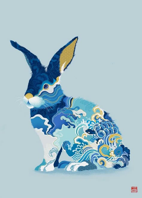 Water Rabbit, Chinese Zodiac Rabbit, Zodiac Rabbit, Rabbit Drawing, Rabbit Collection, Wal Art, Rabbit Illustration, Rabbit Art, Year Of The Rabbit