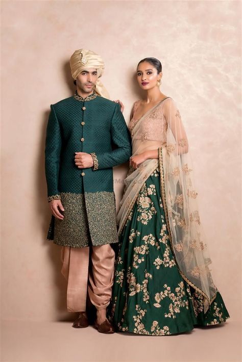 Photo of Peach and bottle green bridal lehenga Green Bridal Lehenga, Indian Groom Wear, Sangeet Outfit, Couple Wedding Dress, Couple Dress, Wedding Dress Men, Indian Bridal Wear, Ghagra Choli, Indian Couture