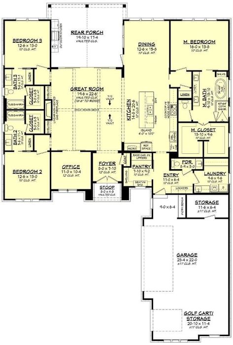 House Plan With Basement Garage, House Plans With His And Her Closets, Southern Style House, Southern Style House Plans, Ranch Homes, Cottage Plans, Southern Traditional, Southern Design, House Plans One Story