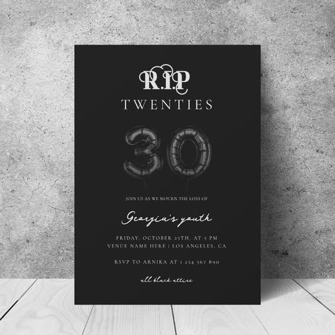 20s Party Invitation, Balloons 30th Birthday, Rip Twenties, 30th Birthday Party Themes, 30th Bday Party, 30th Birthday Themes, 30th Birthday Bash, 30th Birthday Party Invitations, 30th Party